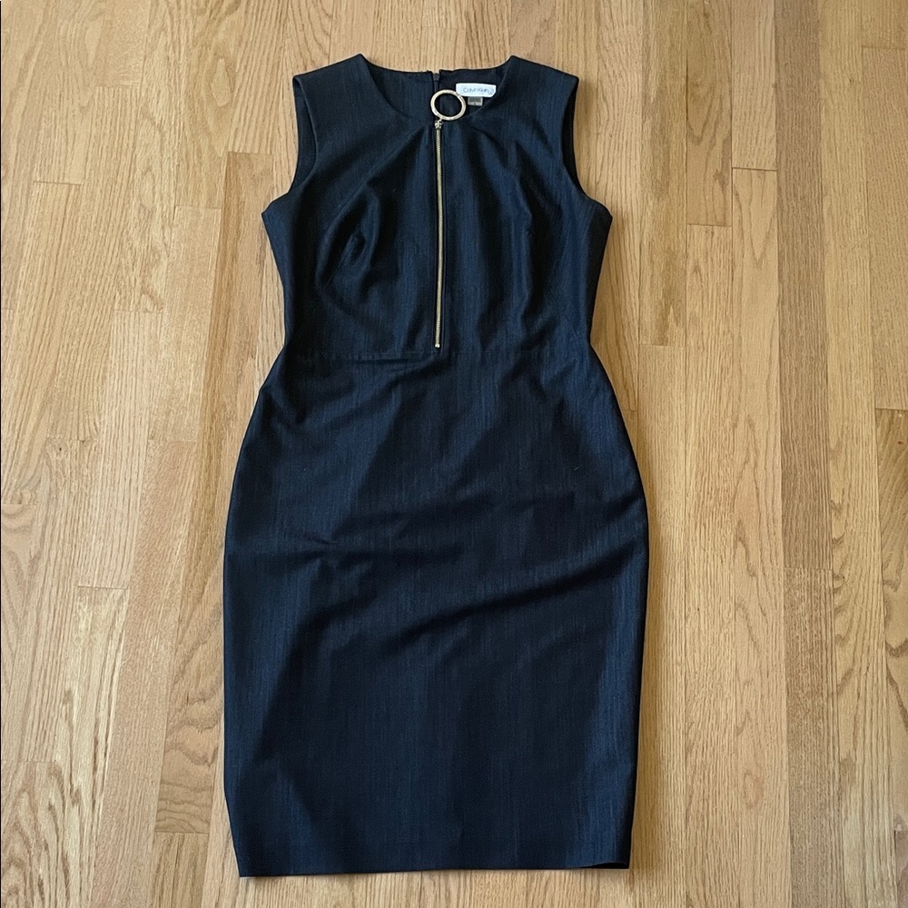Calvin Klein Navy Midi Dress with Gold Zipper
